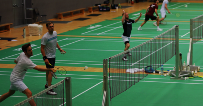 Badminton players in the game