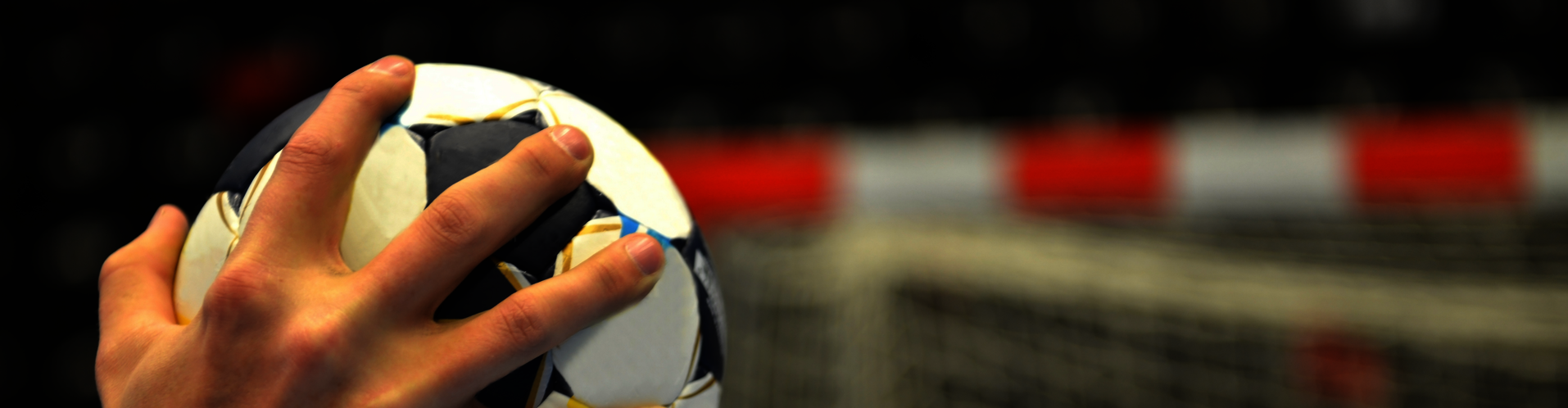 Bildausschnitt mit der Hand eines Handballspielers, die den Ball wirft