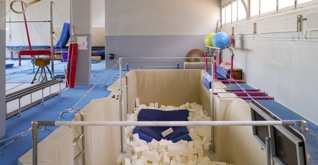 Gymnastics hall with foam pit